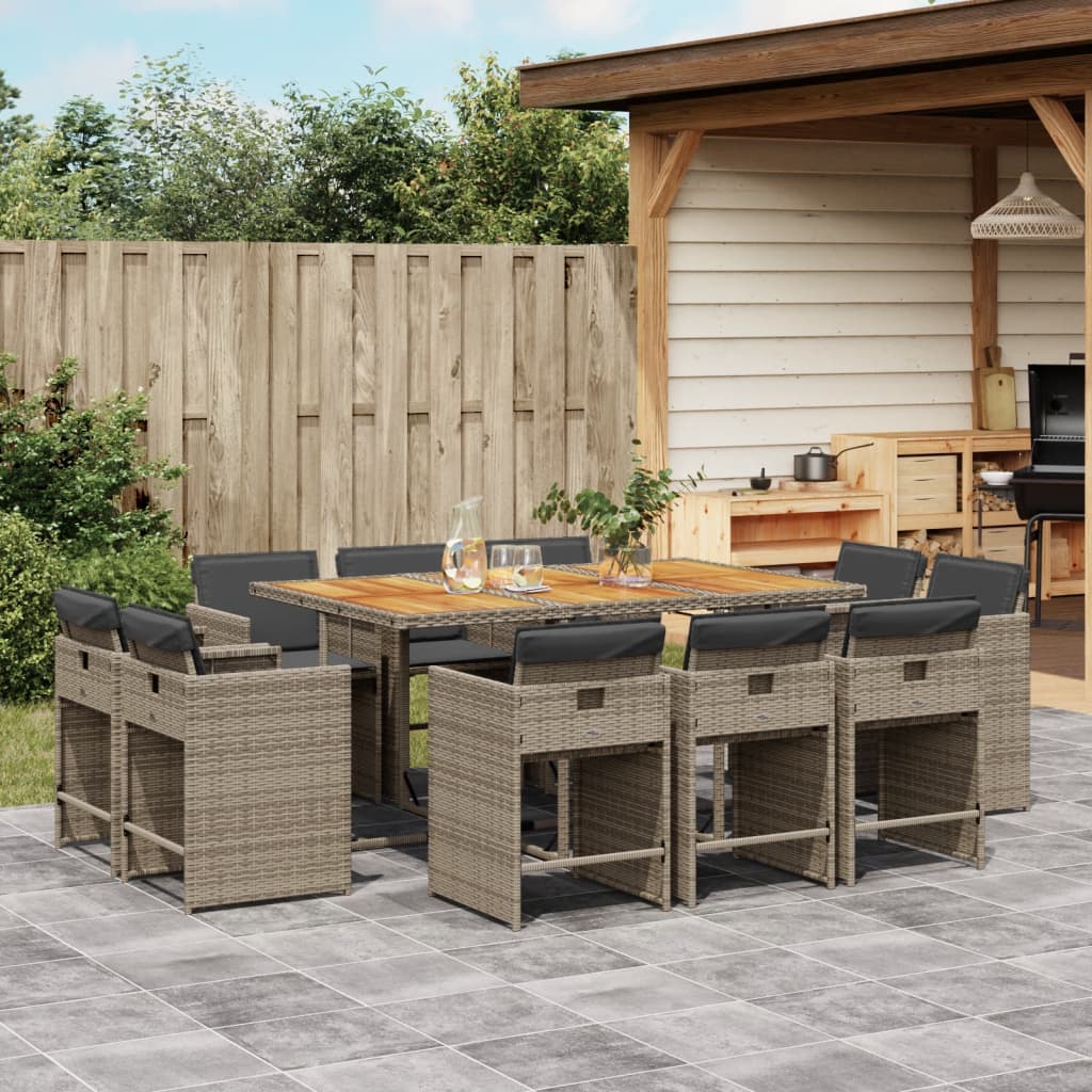11-delige Tuinset met kussens poly rattan grijs – afbeelding 1