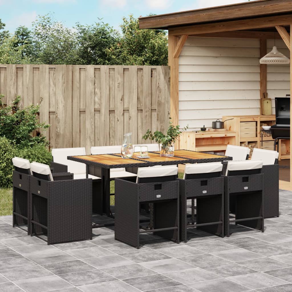11-delige Tuinset met kussens poly rattan zwart – afbeelding 1