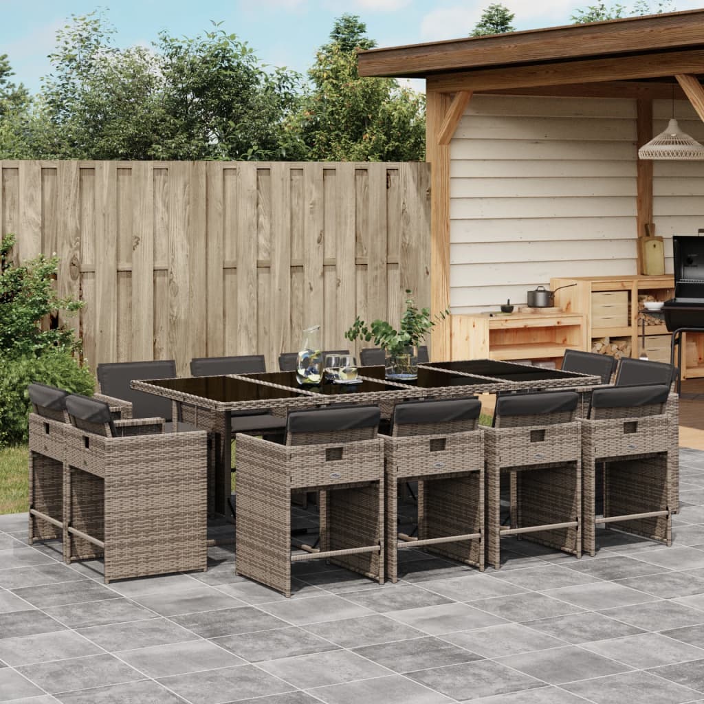 13-delige Tuinset met kussens poly rattan grijs – afbeelding 1