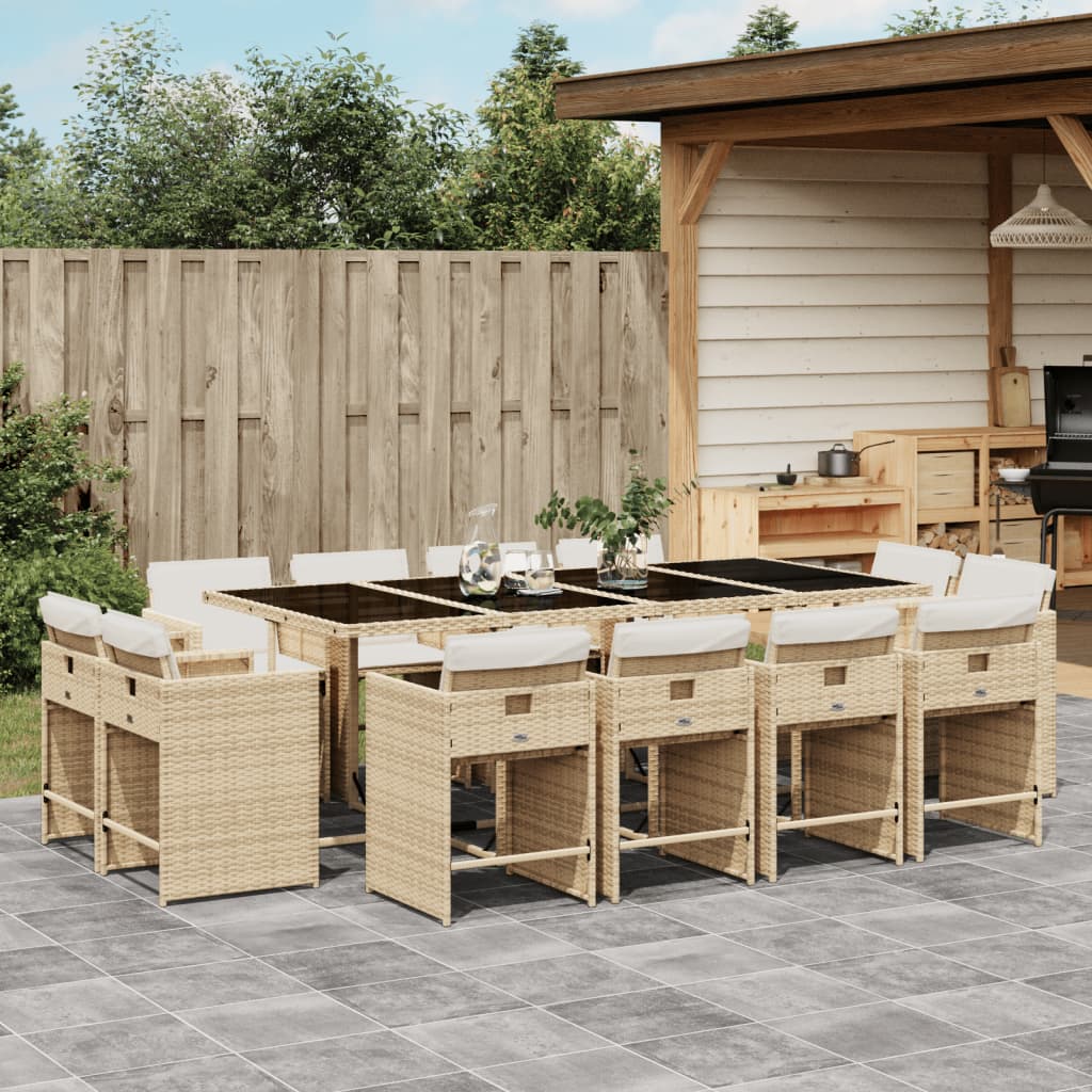 13-delige Tuinset met kussens poly rattan beige – afbeelding 1
