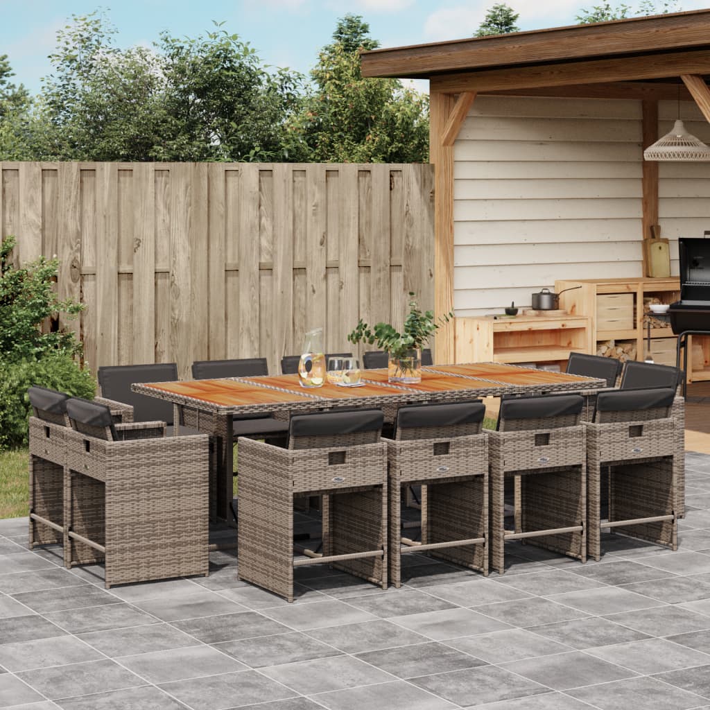 13-delige Tuinset met kussens poly rattan grijs – afbeelding 1