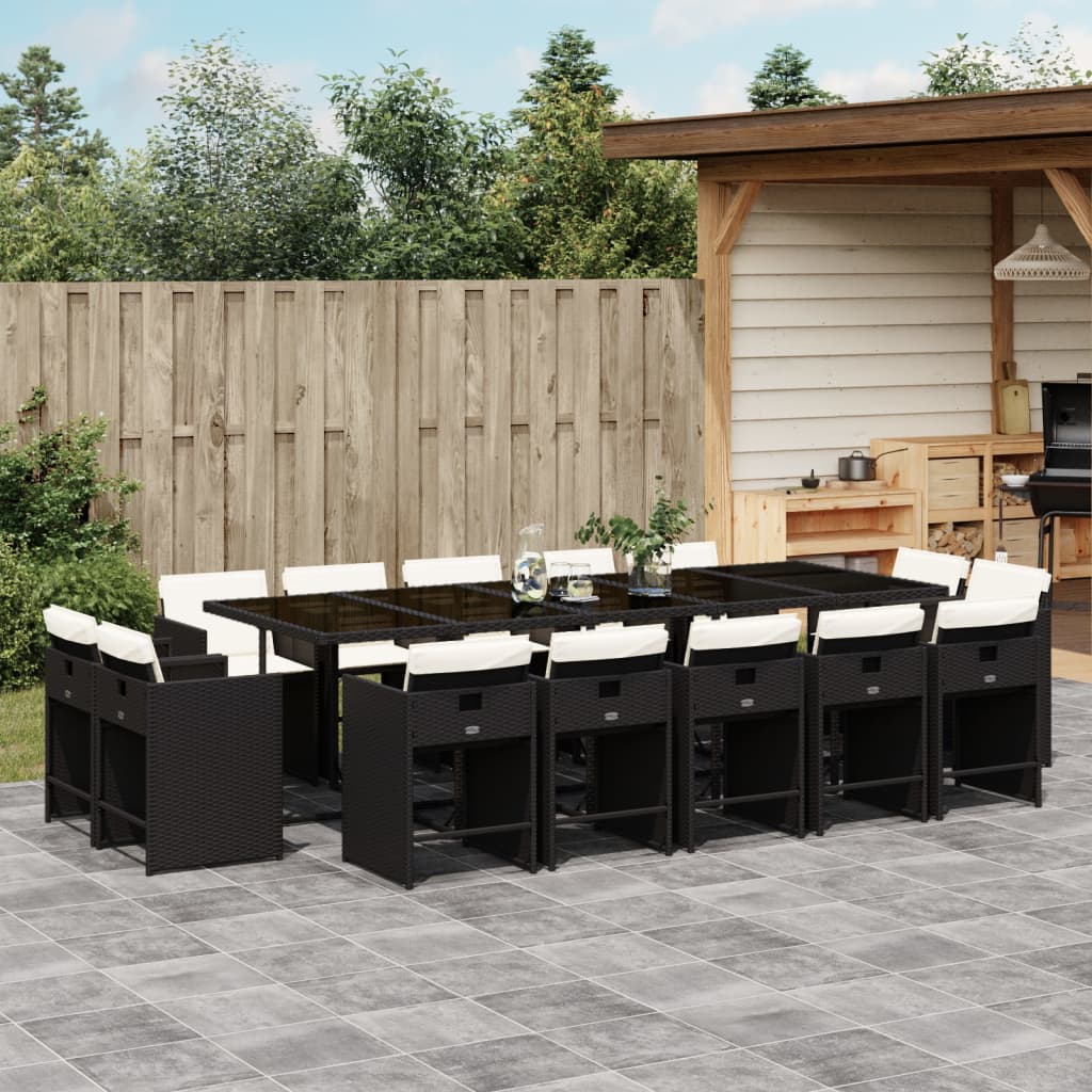 15-delige Tuinset met kussens poly rattan zwart – afbeelding 1