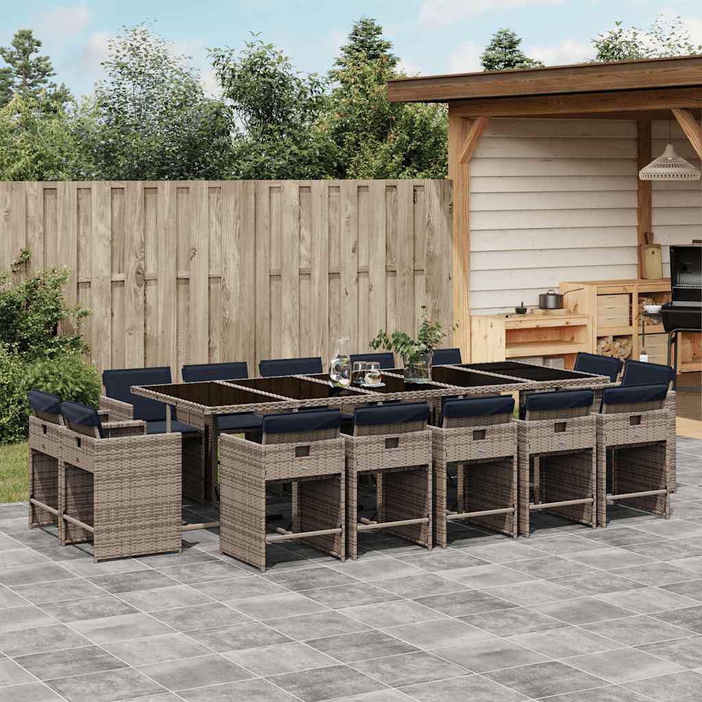 15-delige tuinset met kussens, grijs polyrotan – afbeelding 1