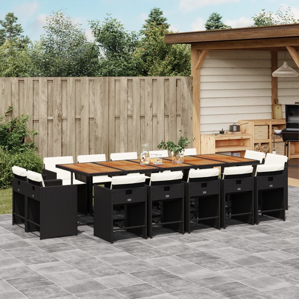 15-delige Tuinset met kussens poly rattan zwart – afbeelding 1