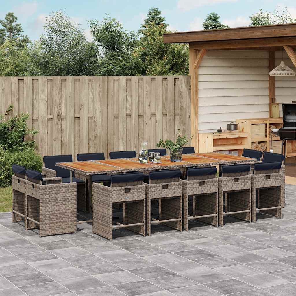15-delige tuinset met kussens, grijs polyrotan – afbeelding 1
