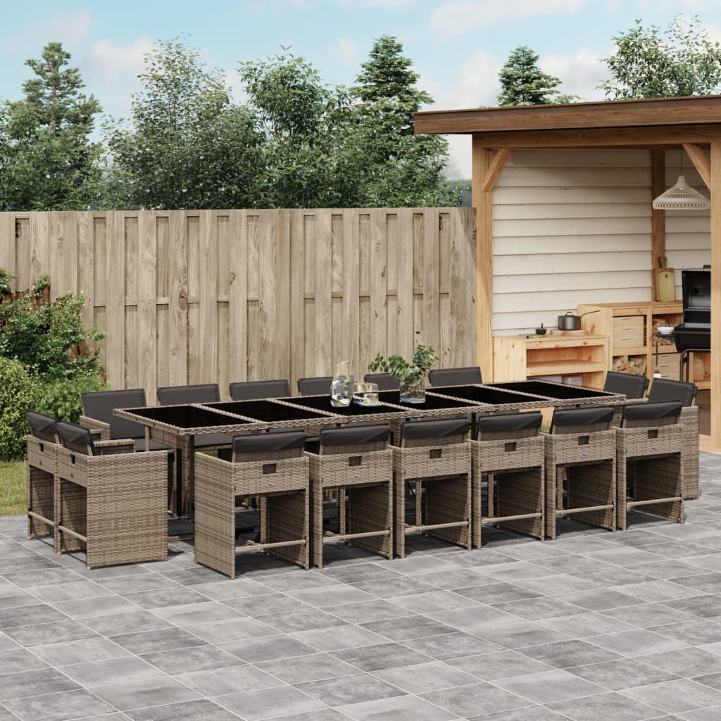 17-delige Tuinset met kussens poly rattan grijs – afbeelding 1