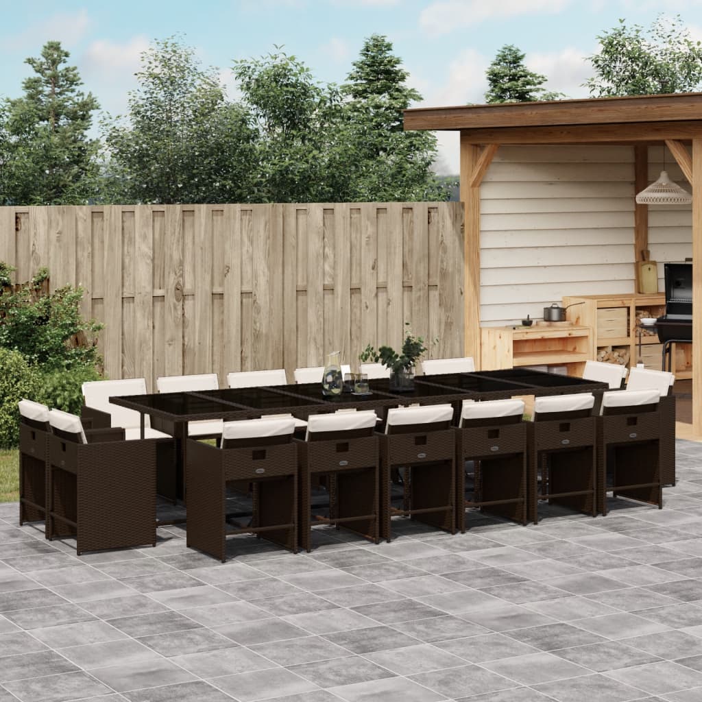 17-delige Tuinset met kussens poly rattan bruin – afbeelding 1