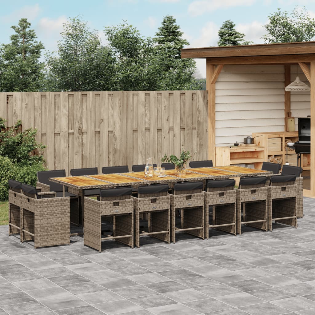 17-delige Tuinset met kussens poly rattan grijs – afbeelding 1