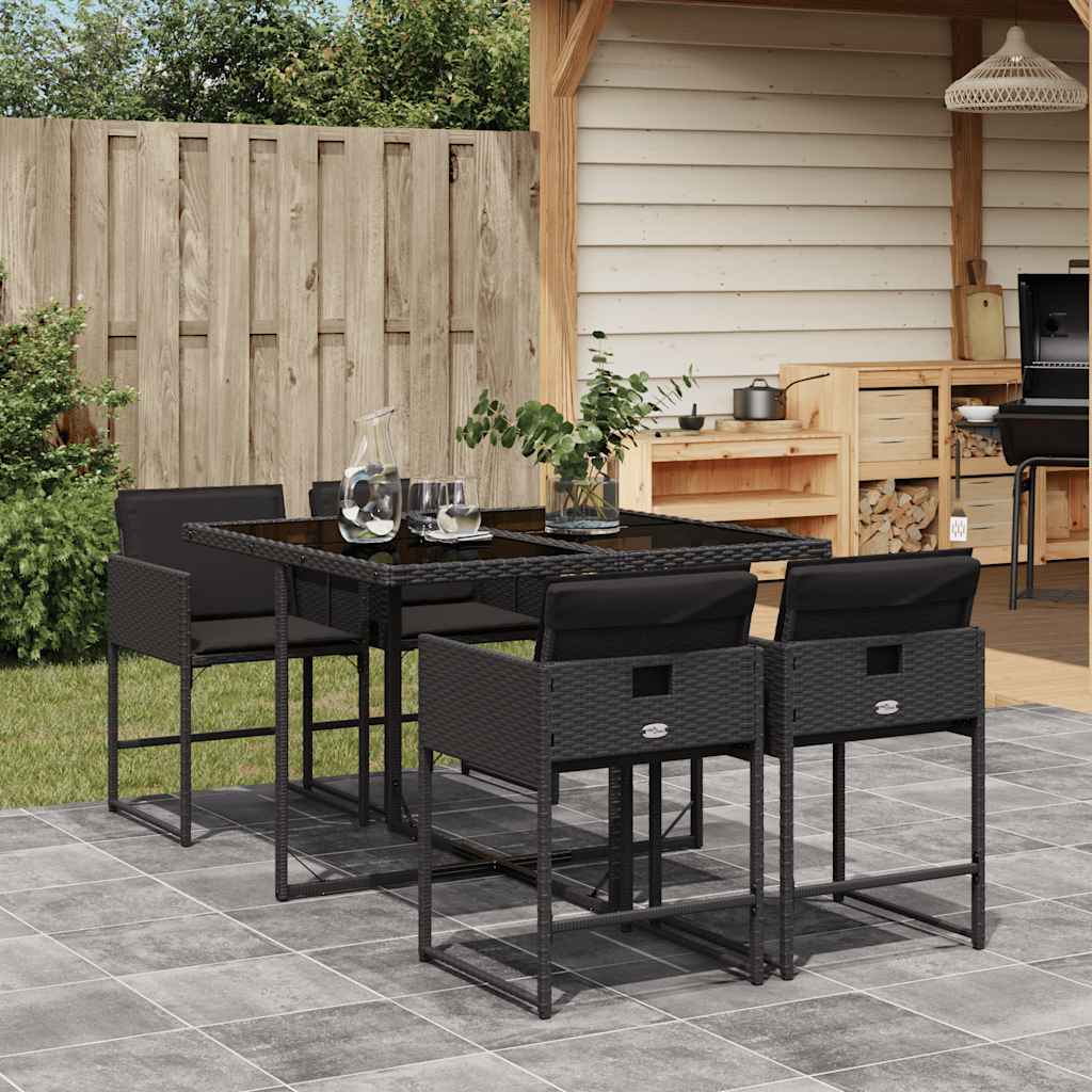 5-delige Tuinset met kussens poly rattan zwart – afbeelding 1