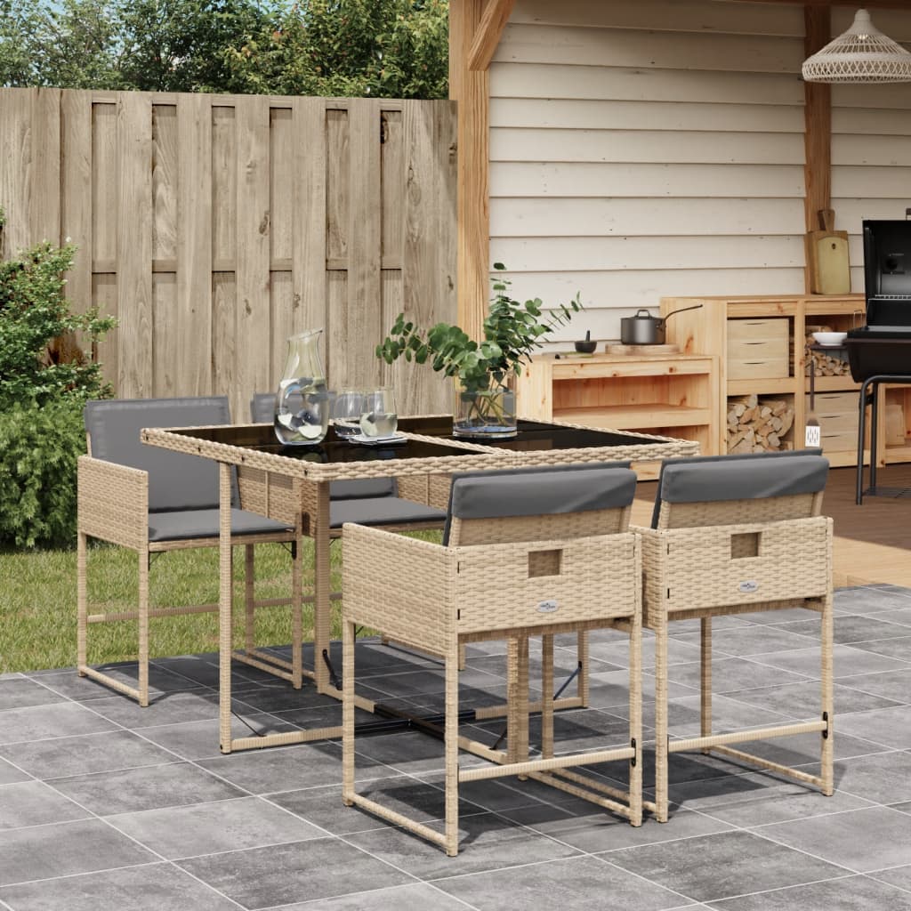 5-delige Tuinset met kussens poly rattan gemengd beige – afbeelding 1
