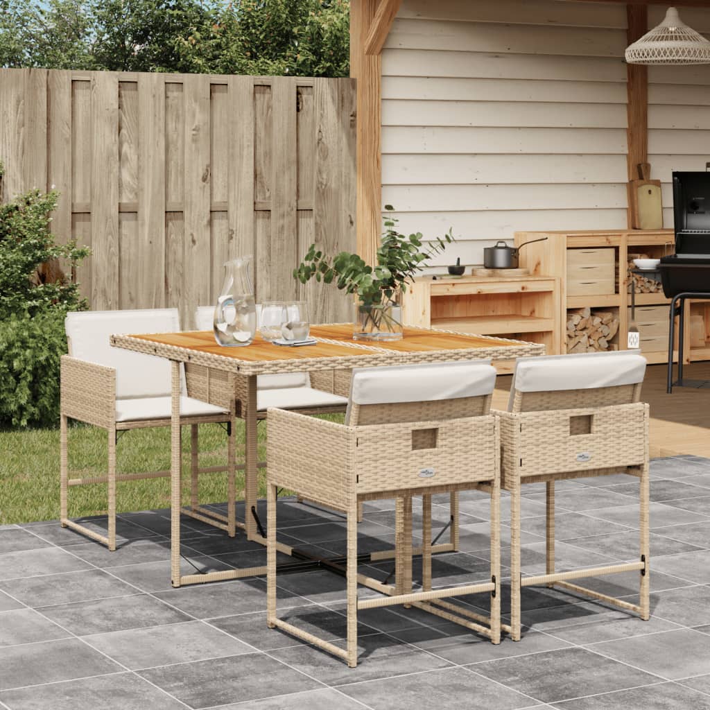 5-delige Tuinset met kussens poly rattan beige – afbeelding 1