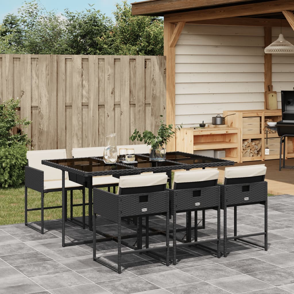7-delige Tuinset met kussens poly rattan zwart – afbeelding 1