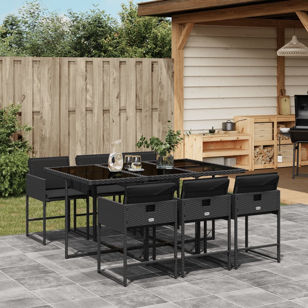 7-delige Tuinset met kussens poly rattan zwart – afbeelding 1