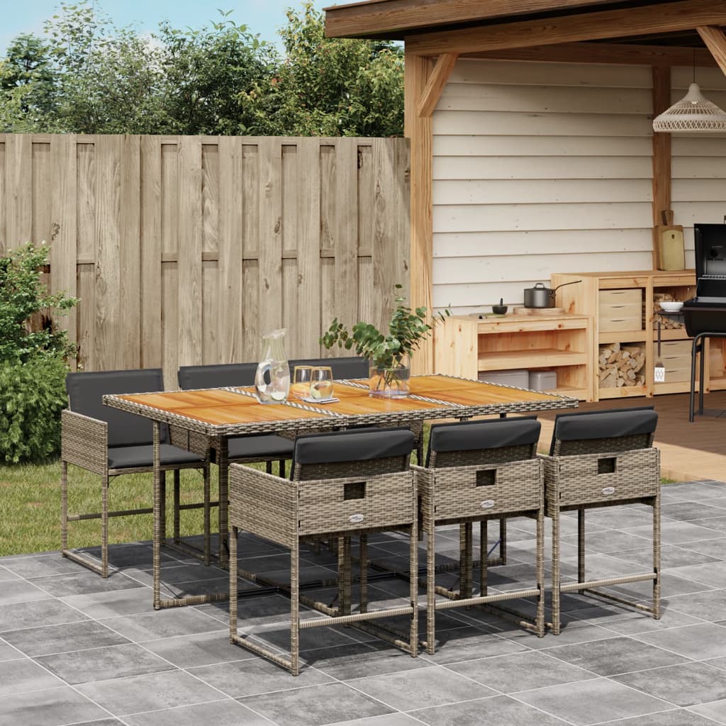 7-delige Tuinset met kussens poly rattan grijs – afbeelding 1