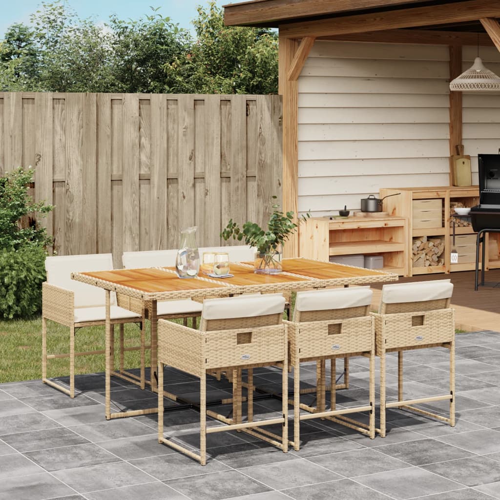 7-delige Tuinset met kussens poly rattan beige – afbeelding 1