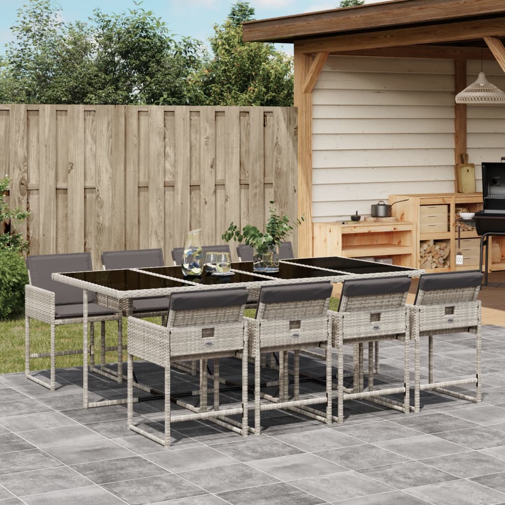 9-delige Tuinset met kussens poly rattan lichtgrijs – afbeelding 1