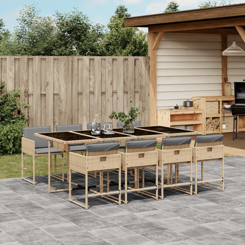 9-delige Tuinset met kussens poly rattan gemengd beige – afbeelding 1