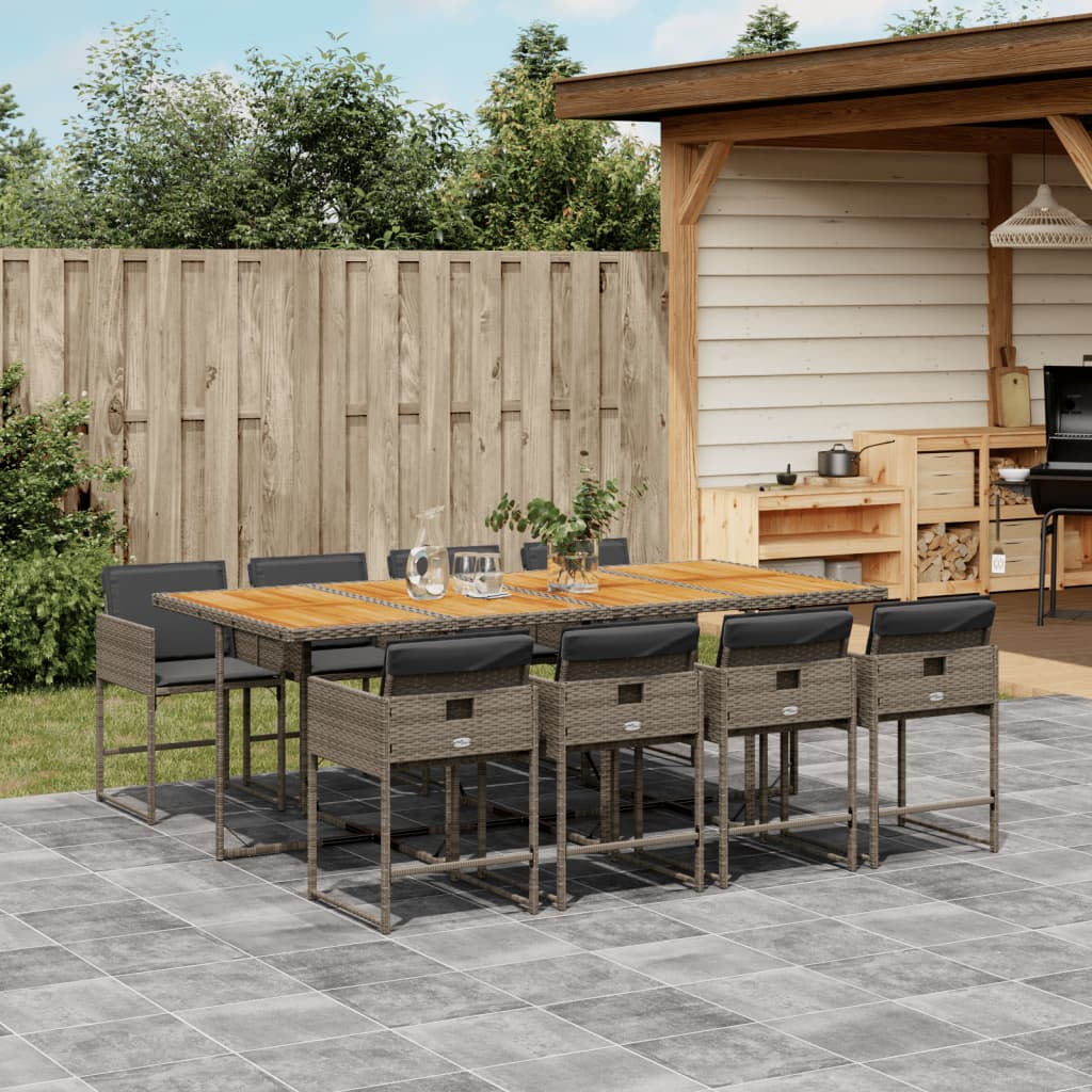 9-delige Tuinset met kussens poly rattan grijs – afbeelding 1