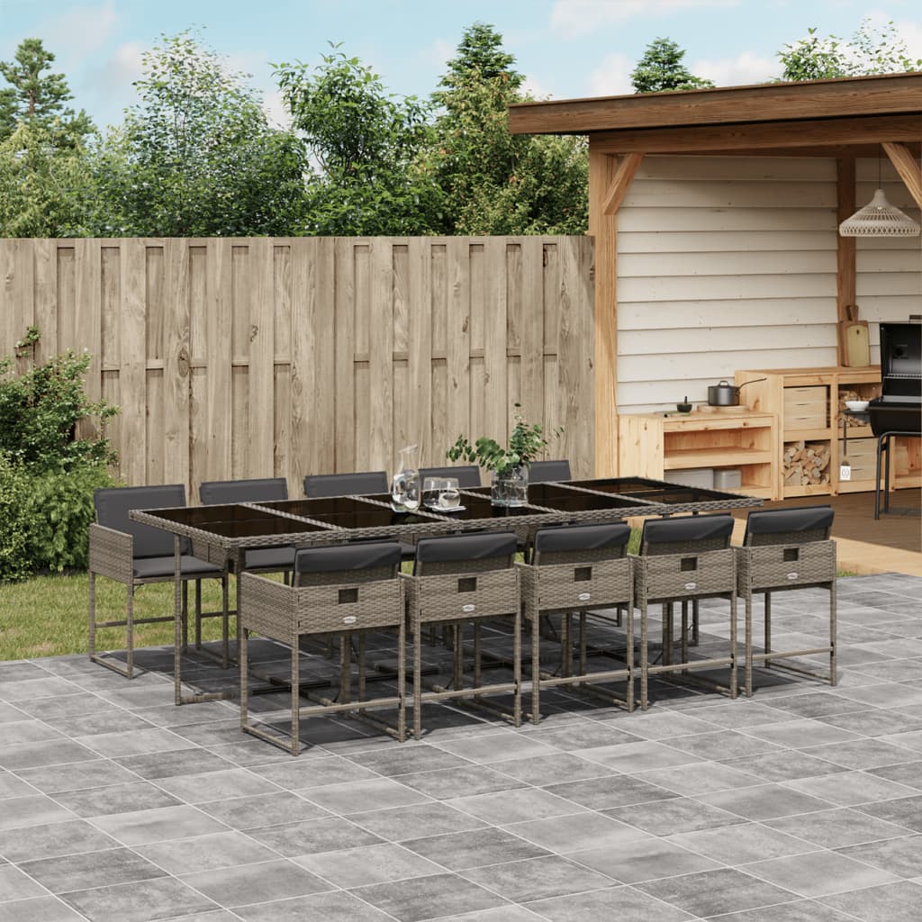 11-delige Tuinset met kussens poly rattan grijs – afbeelding 1
