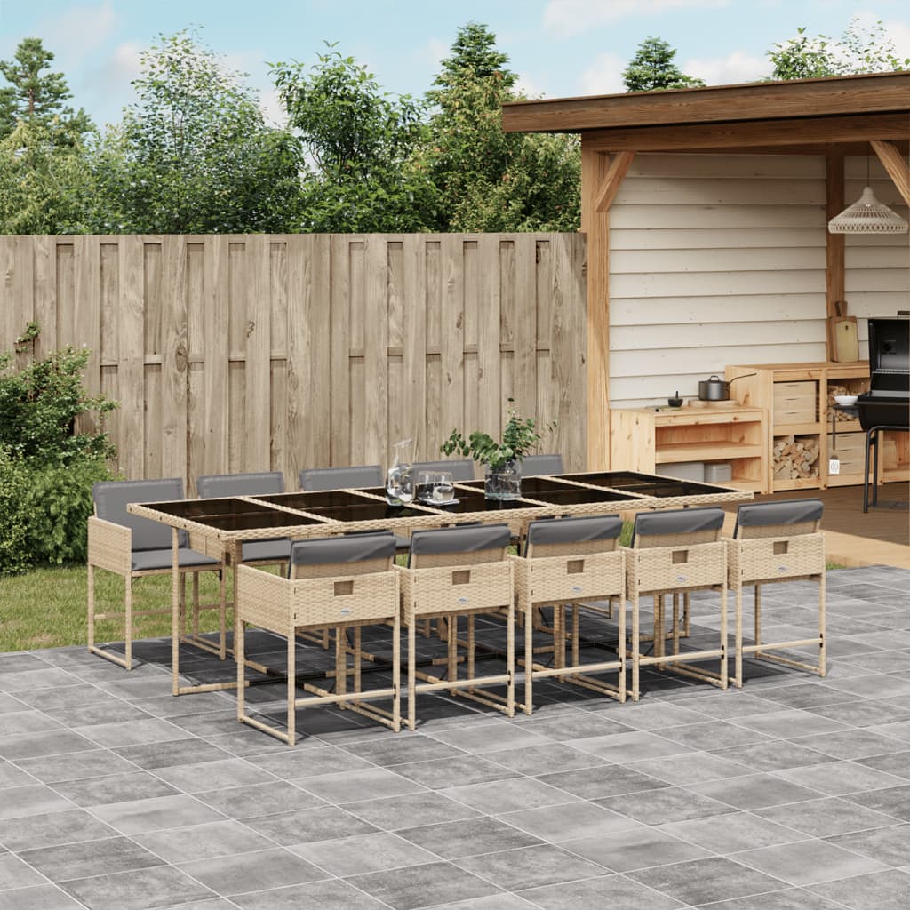 11-delige Tuinset met kussens poly rattan gemengd beige – afbeelding 1