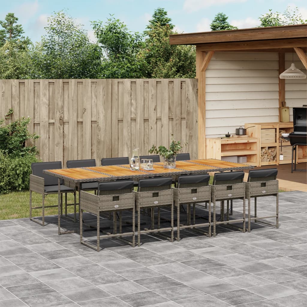11-delige Tuinset met kussens poly rattan grijs – afbeelding 1