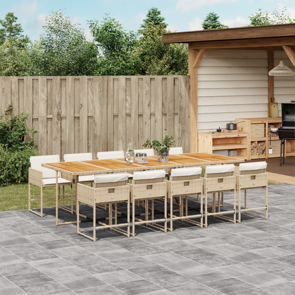 11-delige Tuinset met kussens poly rattan beige – afbeelding 1