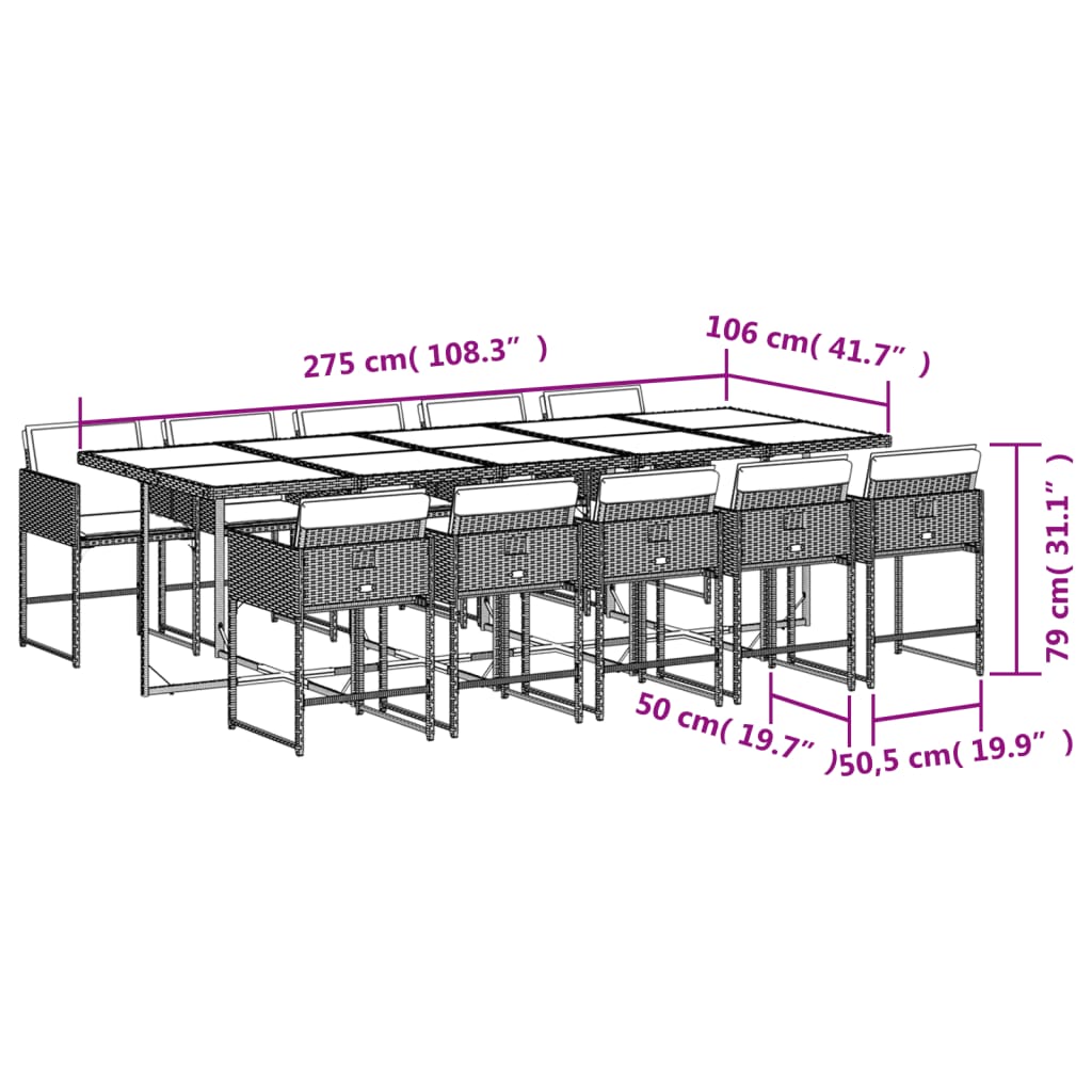 11-delige Tuinset met kussens poly rattan beige – afbeelding 9
