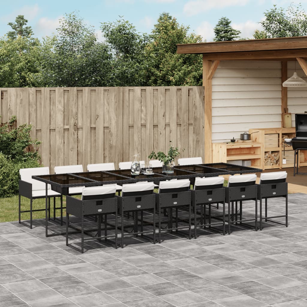 13-delige Tuinset met kussens poly rattan zwart – afbeelding 1