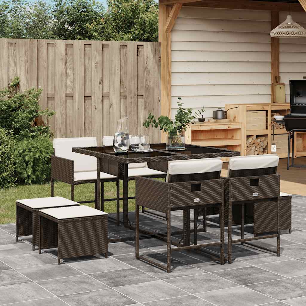 9-delige Tuinset met kussens poly rattan bruin – afbeelding 1