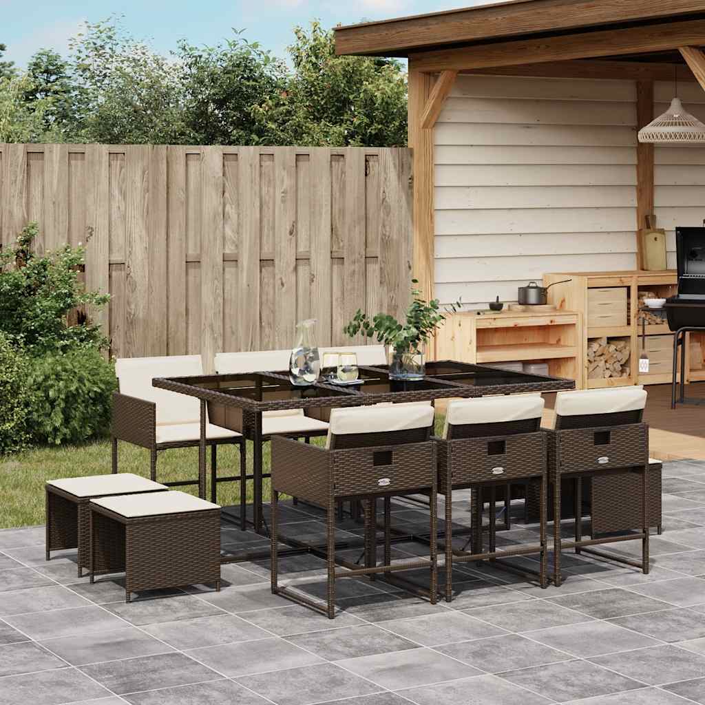 11-delige Tuinset met kussens poly rattan bruin – afbeelding 1
