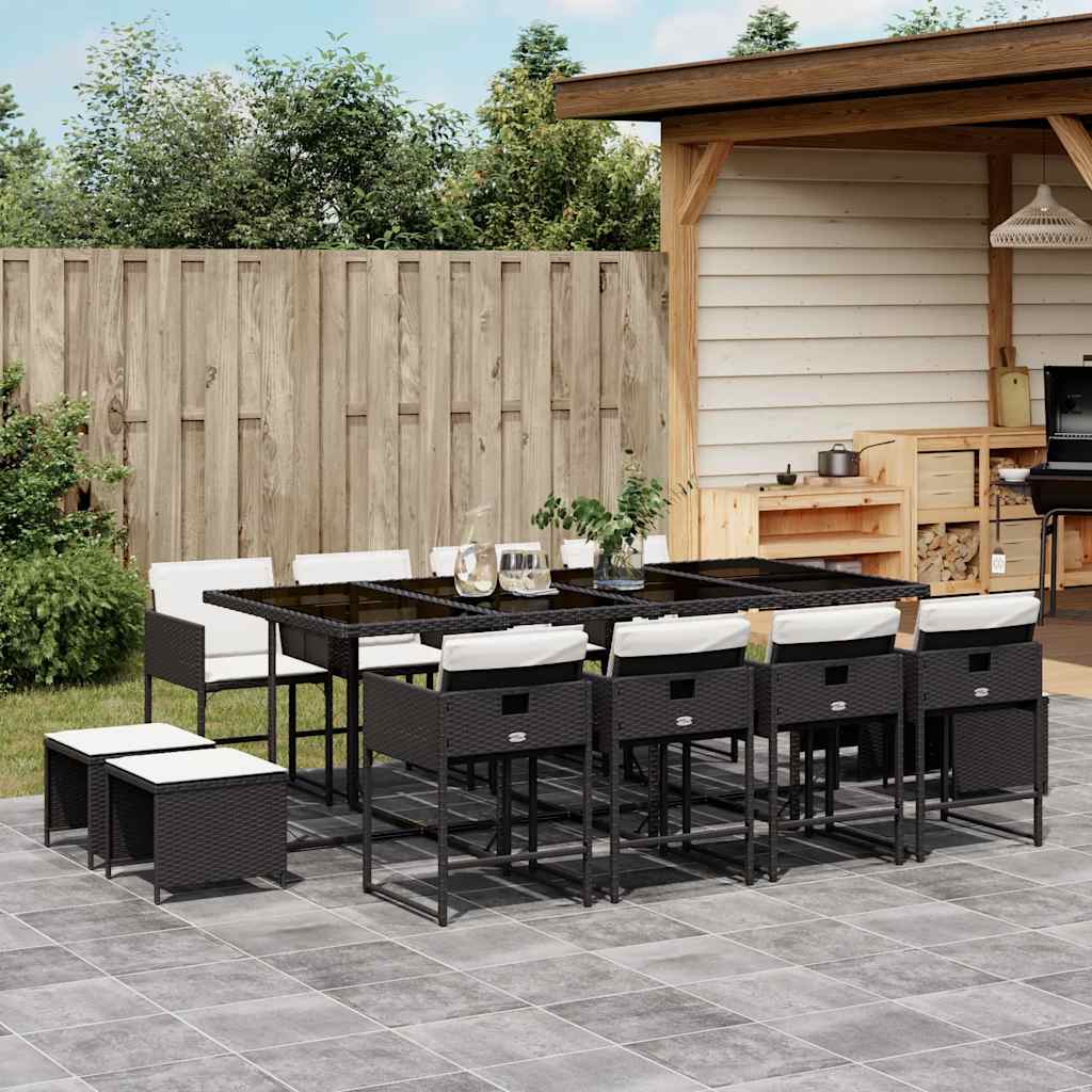 13-delige Tuinset met kussens poly rattan zwart – afbeelding 1