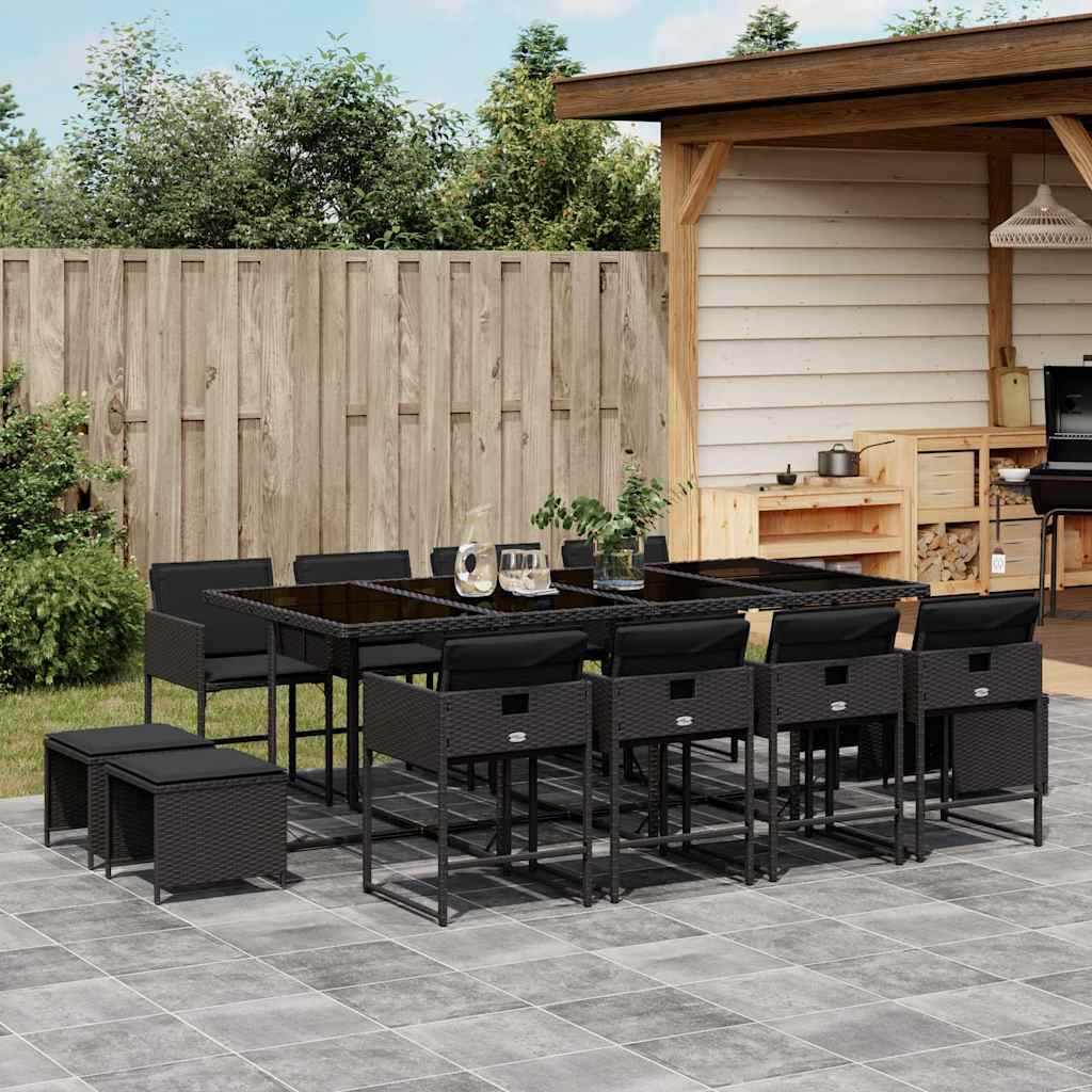 13-delige Tuinset met kussens poly rattan zwart – afbeelding 1