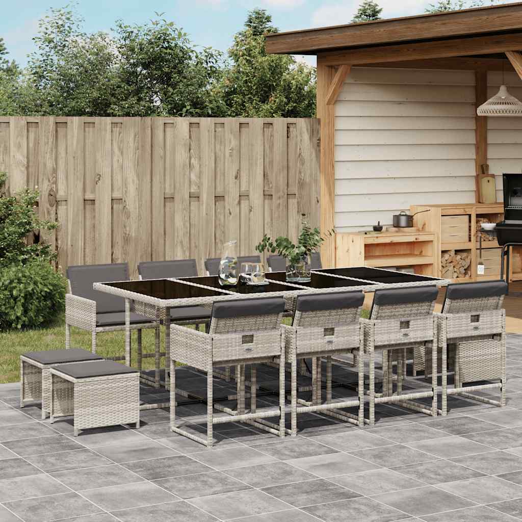 13-delige Tuinset met kussens poly rattan lichtgrijs – afbeelding 1
