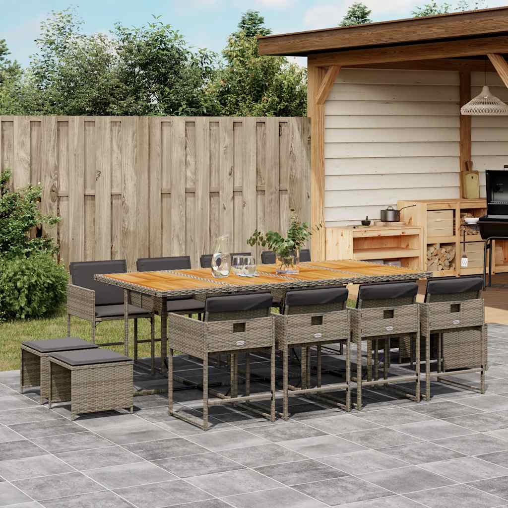 13-delige Tuinset met kussens poly rattan grijs – afbeelding 1