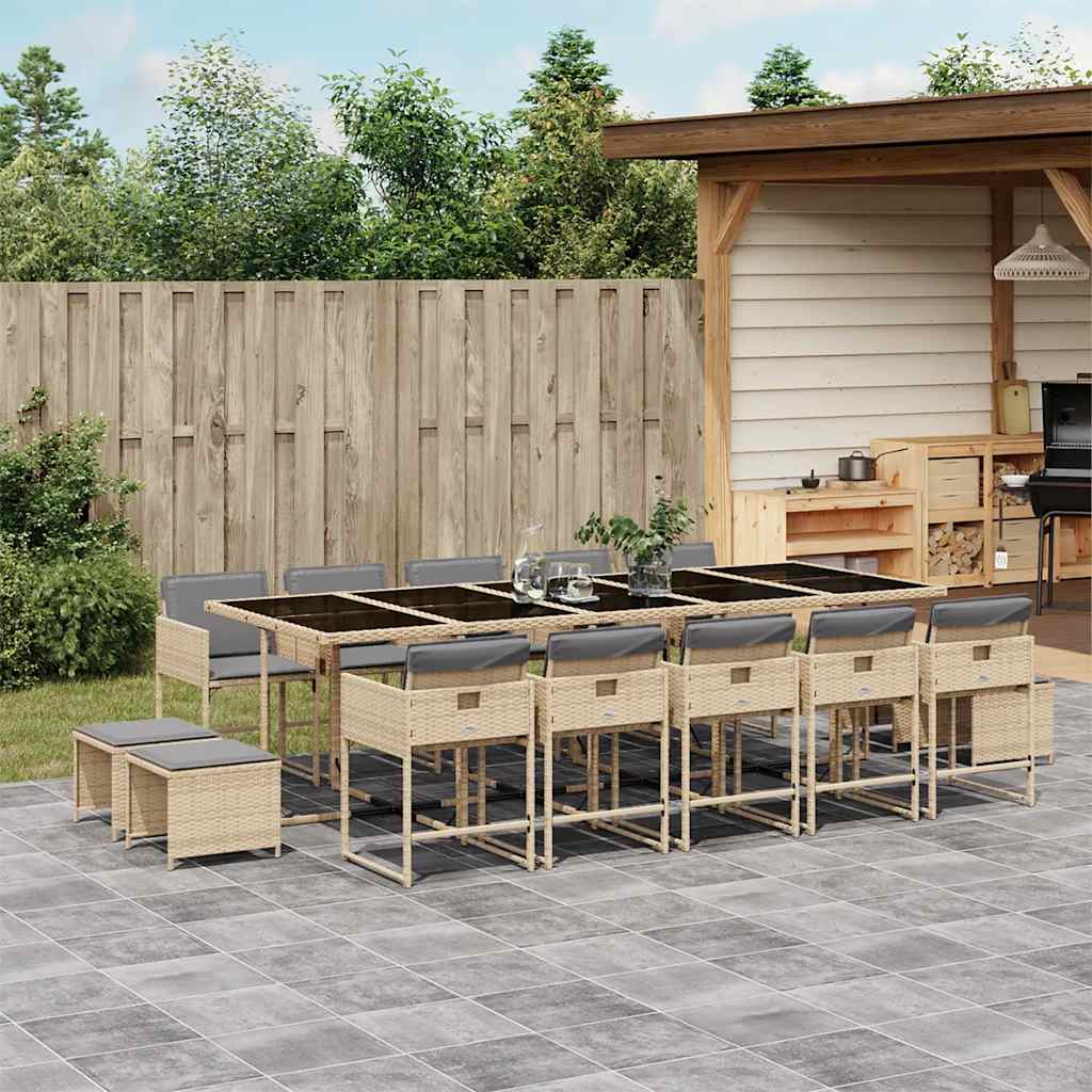 15-delige Tuinset met kussens poly rattan gemengd beige – afbeelding 1