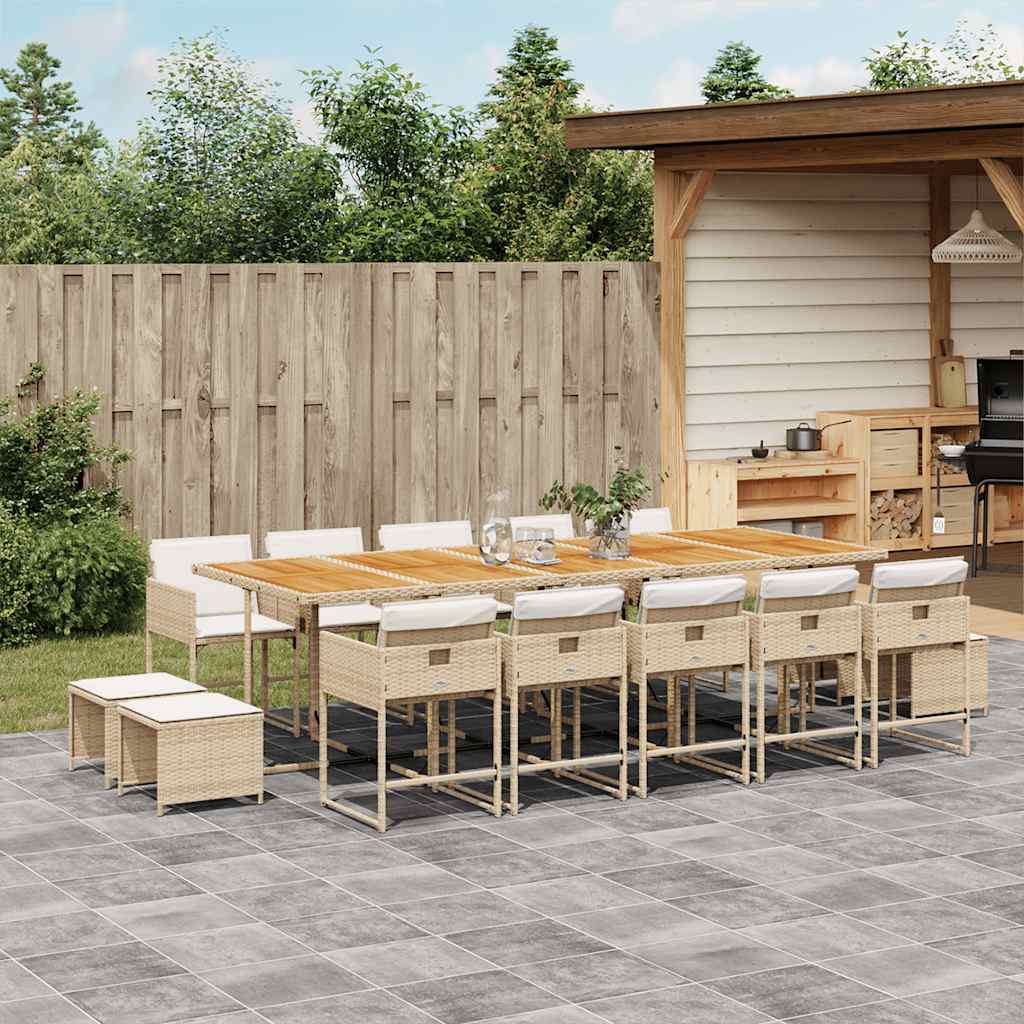 15-delige Tuinset met kussens poly rattan beige – afbeelding 1