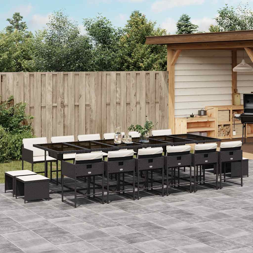 17-delige Tuinset met kussens poly rattan zwart – afbeelding 1
