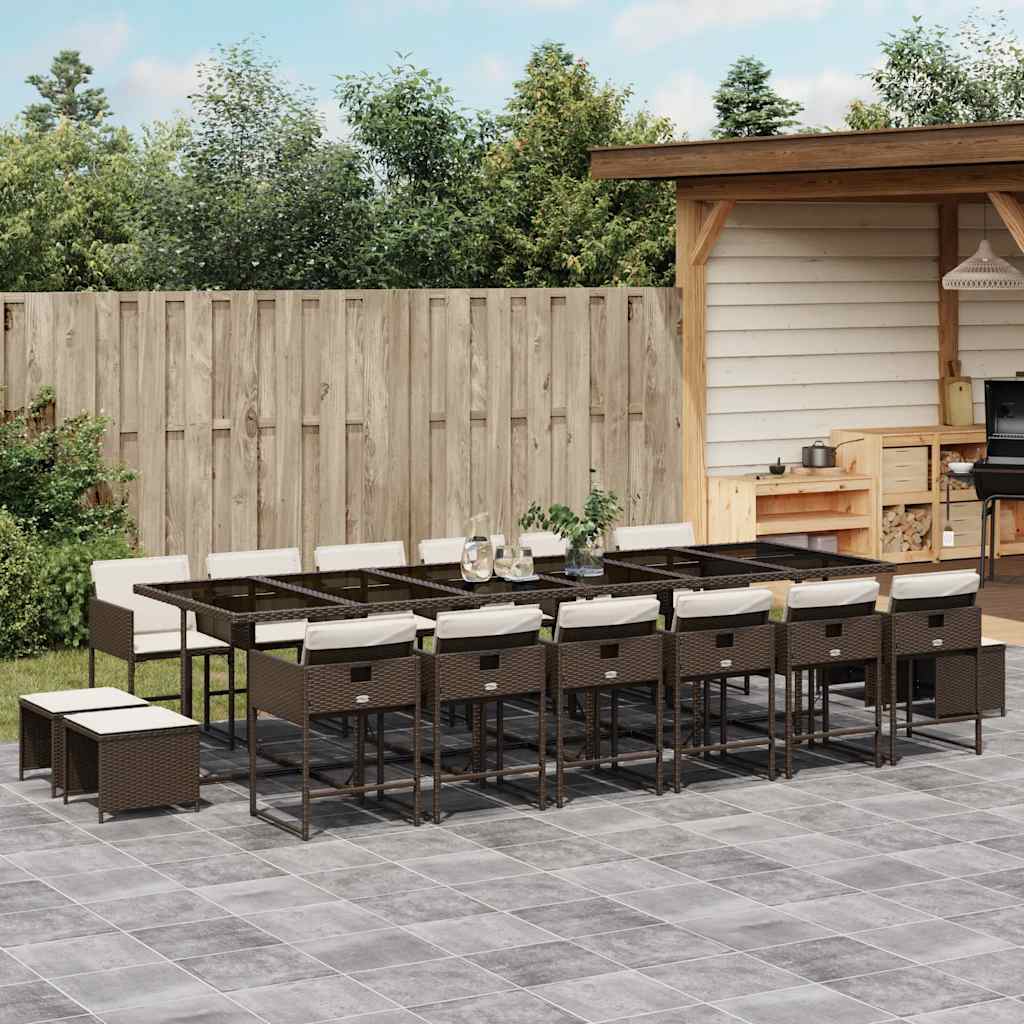 17-delige Tuinset met kussens poly rattan bruin – afbeelding 1