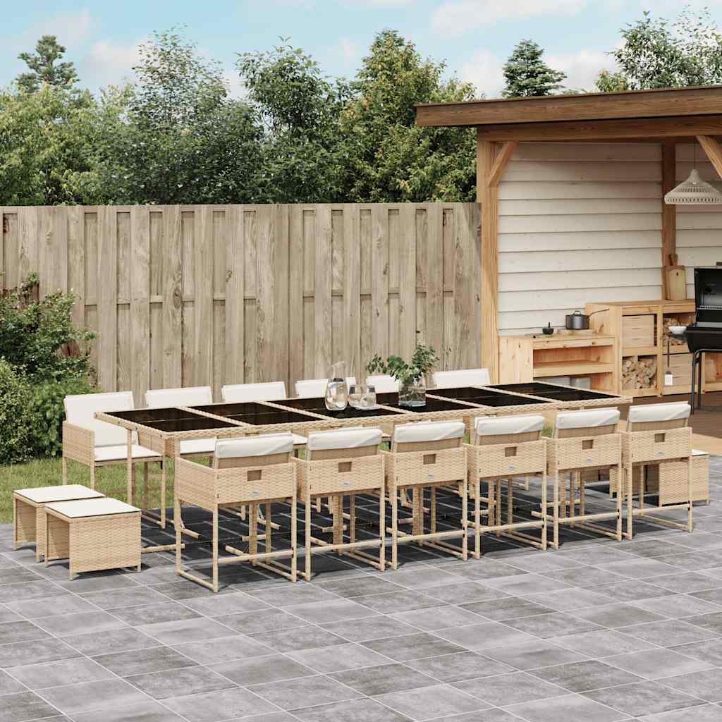 17-delige Tuinset met kussens poly rattan beige – afbeelding 1