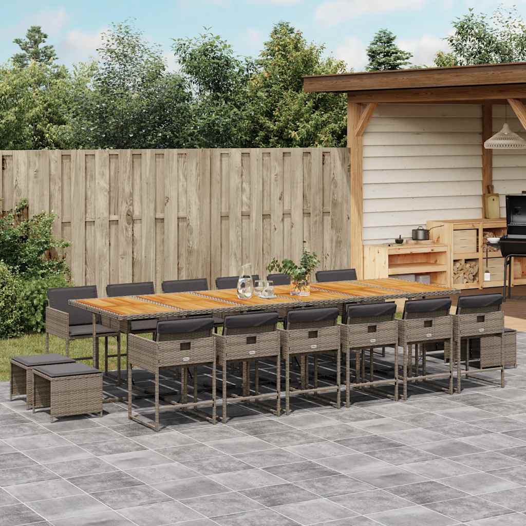 17-delige Tuinset met kussens poly rattan grijs – afbeelding 1