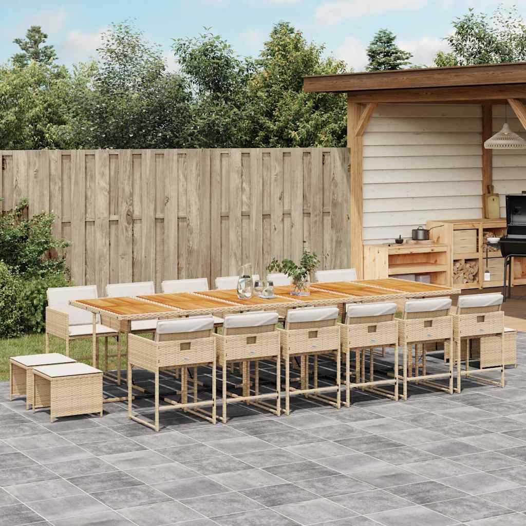 17-delige Tuinset met kussens poly rattan beige – afbeelding 1