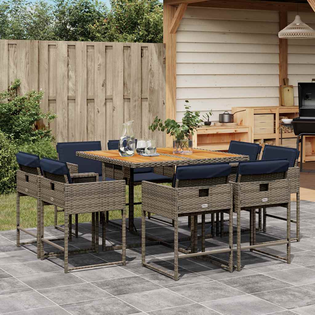 9-delige Tuinset met kussens poly rattan grijs – afbeelding 1