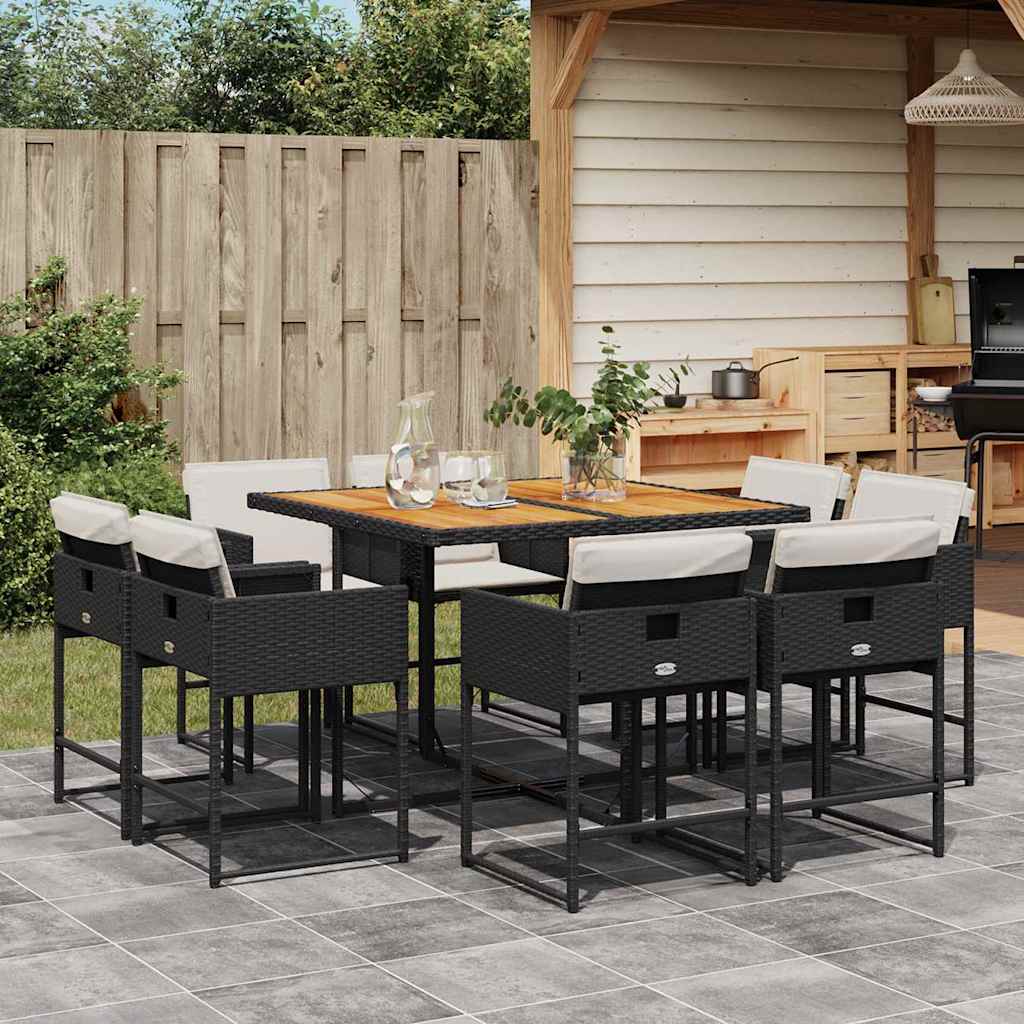 9-delige Tuinset poly rattan zwart – afbeelding 1