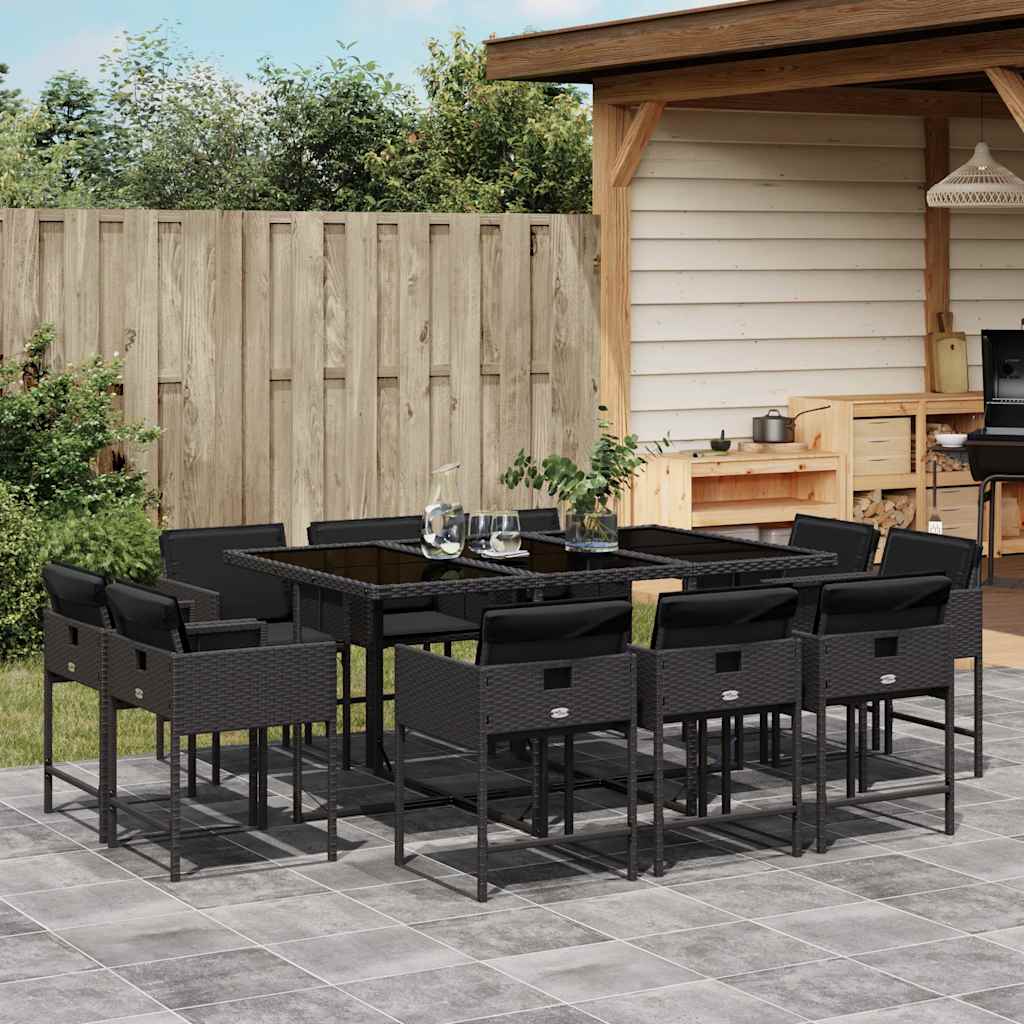 11-delige Tuinset met kussens poly rattan zwart – afbeelding 1