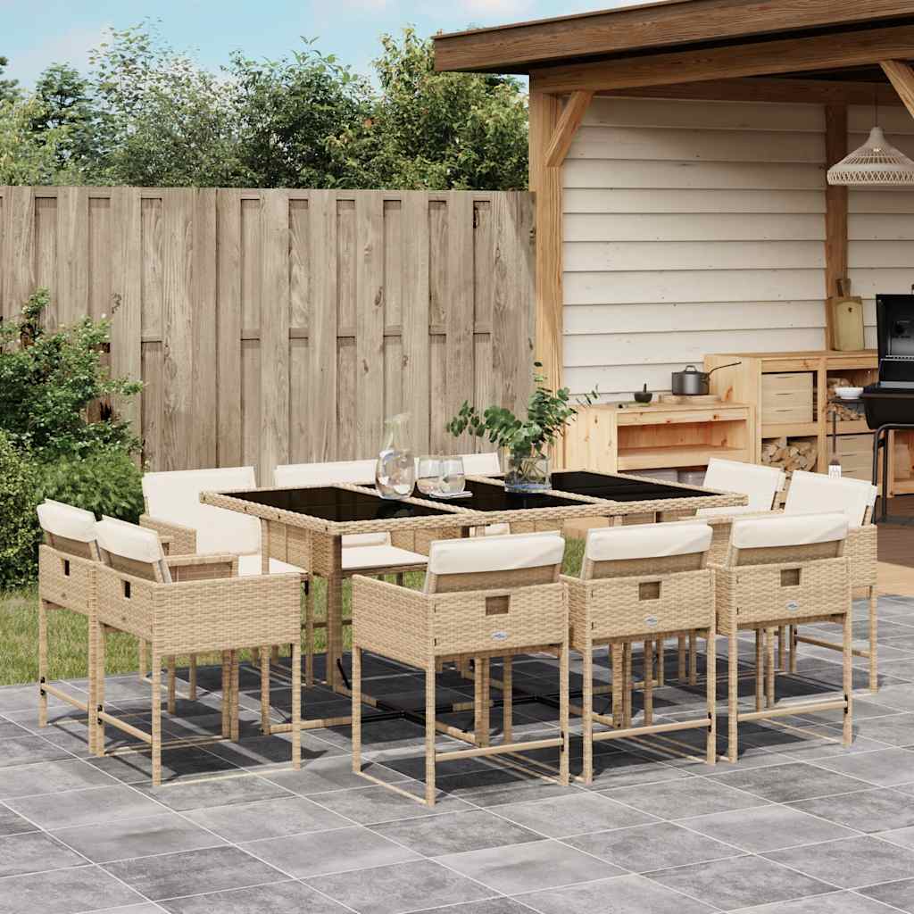 11-delige Tuinset met kussens poly rattan beige – afbeelding 1
