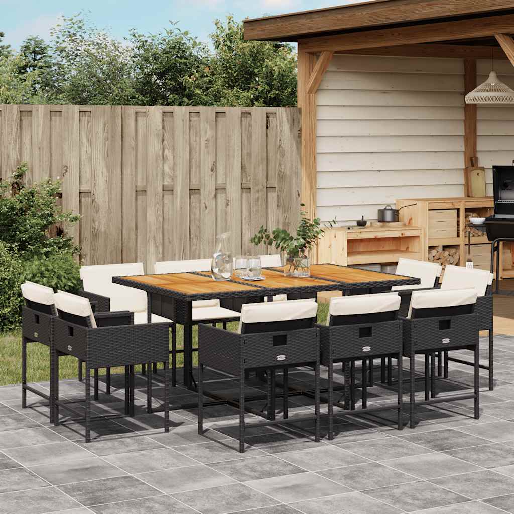11-delige Tuinset met kussens poly rattan zwart – afbeelding 1