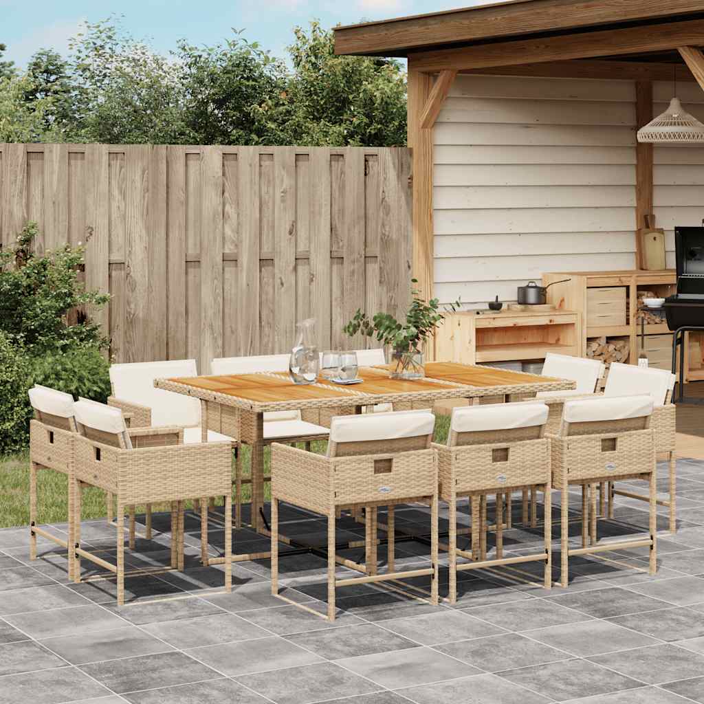 11-delige Tuinset met kussens poly rattan beige – afbeelding 1