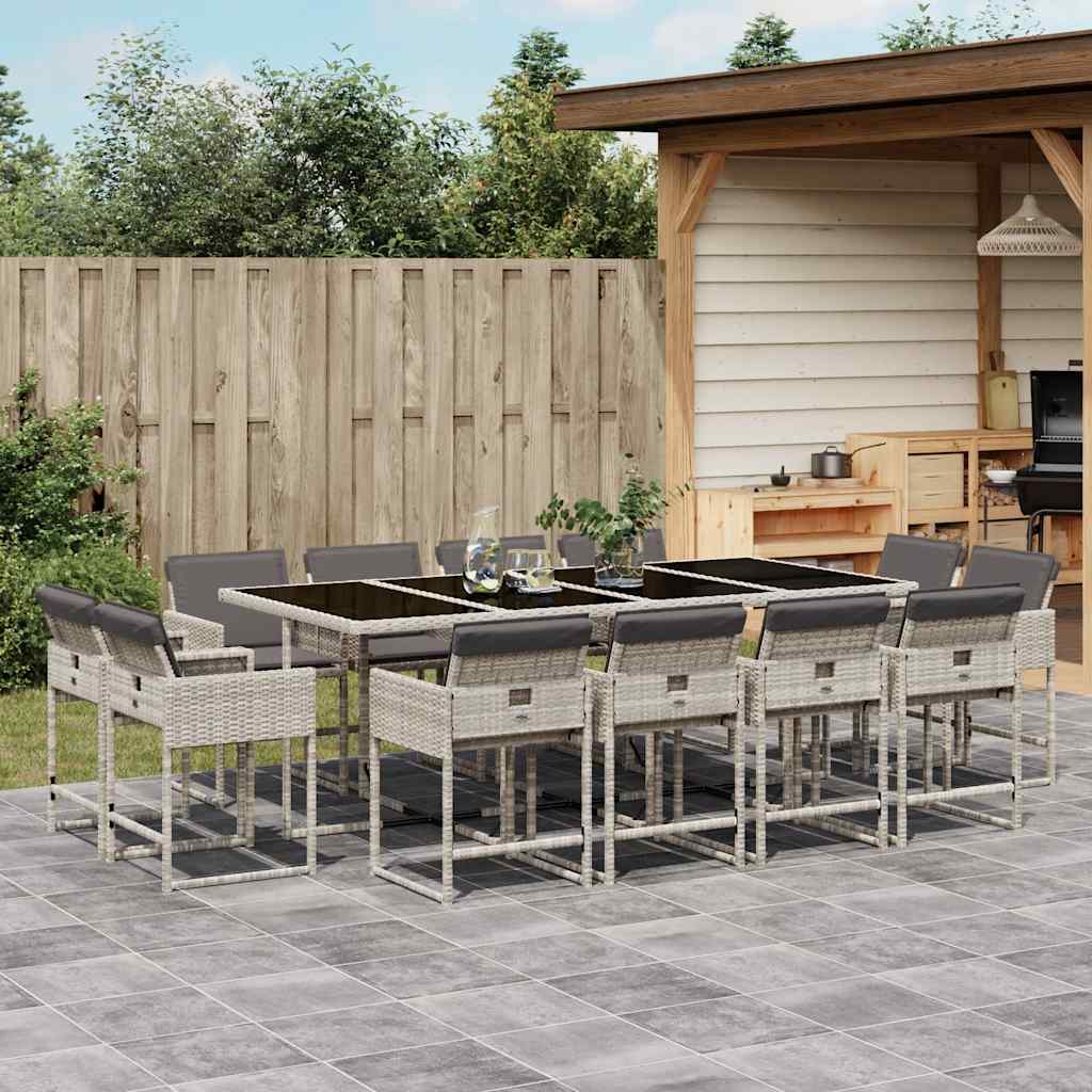 13-delige Tuinset met kussens poly rattan lichtgrijs – afbeelding 1