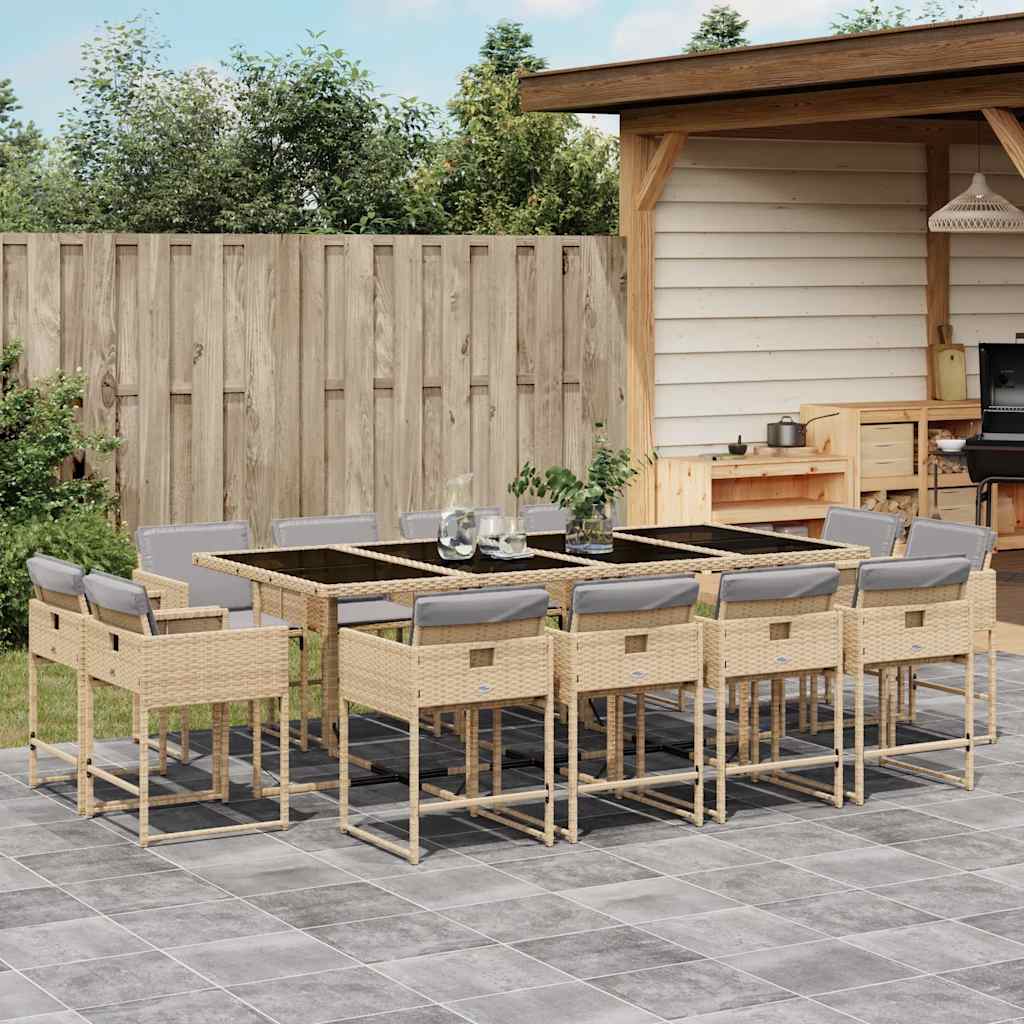 13-delige Tuinset met kussens poly rattan gemengd beige – afbeelding 1