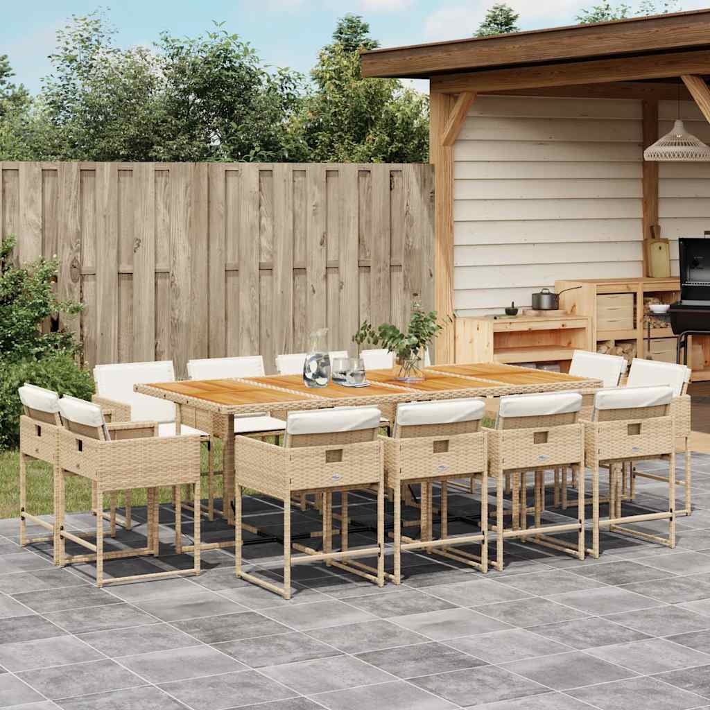 13-delige Tuinset met kussens poly rattan beige – afbeelding 1